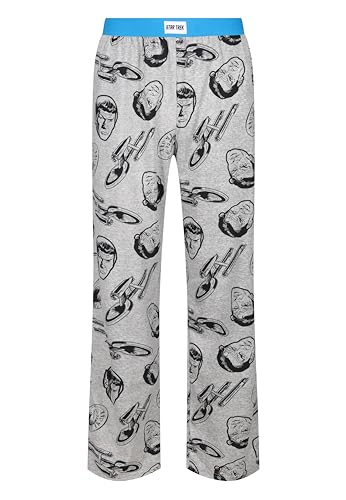 Star Trek Loungehose – Erwachsene Herren Spock Science Officer & Starship Print Baumwolle & Poly CVC – Schlafanzughose für Loungewear Nachtwäsche, grau, L von Recovered