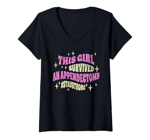 Damen Lustige Blinddarmoperation Dieses Mädchen überlebte eine Blinddarmentzündung T-Shirt mit V-Ausschnitt Damen Lustige Blinddarmoperation Dieses Mädchen überlebte eine Blinddarmentzündung T-Shirt mit V-Ausschnitt von Recovering Appendicitis and Appendix Operation