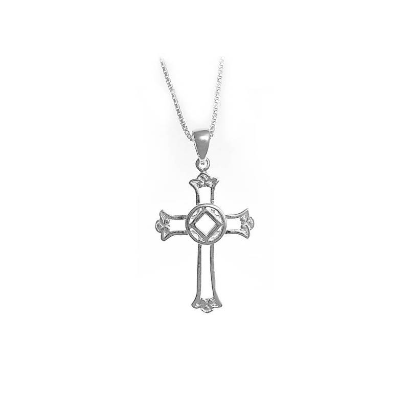 Clean Time Anhänger, Narcoics Anonymous Schmuck, Na Symbol Kreuz Anhänger Mit Medium Box Kette, Sterling Silber von RecoveryIsAGift