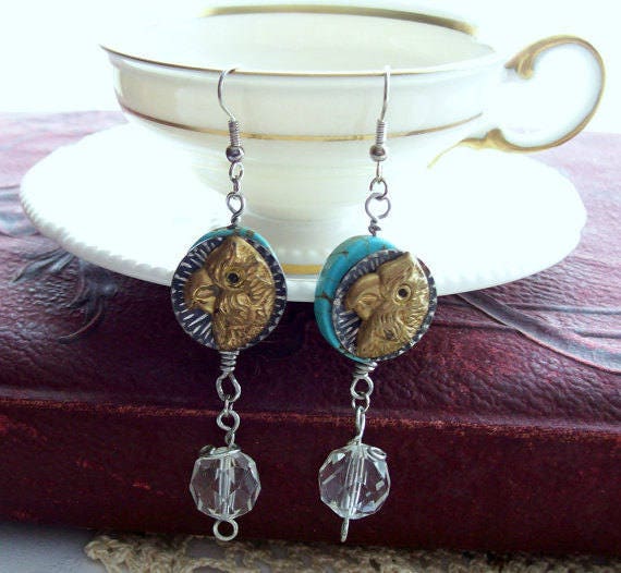 Antike Papagei Knopf Halsketten-Ohrringe Set Vintage Kristallperle & Seidenband von RecreatedHistory