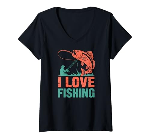Damen Ich Liebe den lebendigen Lebensstil eines Angelliebhabers T-Shirt mit V-Ausschnitt Damen Ich Liebe den lebendigen Lebensstil eines Angelliebhabers T-Shirt mit V-Ausschnitt von Recreational Angling Passionate Outdoor Activity