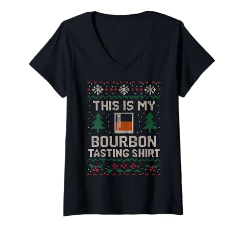 Damen Das ist mein Bourbon Tasting Shirt Ugly Sweater Bourbon T-Shirt mit V-Ausschnitt von Recreational Drinker Novelty Apparel