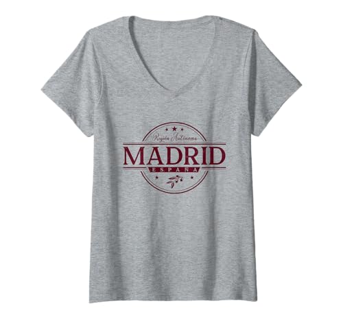 Damen Madrid Spanien - Madrid España Label T-Shirt mit V-Ausschnitt Damen Madrid Spanien - Madrid España Label T-Shirt mit V-Ausschnitt von Recuerdos de España