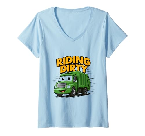 Damen Fahren mit schmutzigem Müll und Recycling von Müllwagen für Kinder, Jungen und Kleinkinder T-Shirt mit V-Ausschnitt von Recycling Garbage Truck Apparel Co.