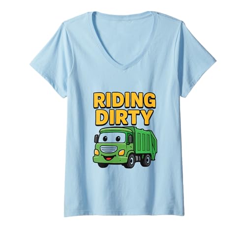 Damen Fahren mit schmutzigem Müll und Recycling von Müllwagen für Kinder, Jungen und Kleinkinder T-Shirt mit V-Ausschnitt von Recycling Garbage Truck Apparel Co.