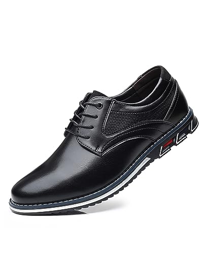 Herren Anzugschuhe Casual Business Oxford Derby Orthopädische Lederschuhe Bequeme Wanderschuhe Büro Loafers Arbeit Flats, Schwarz, 44.5 EU von Recyphi