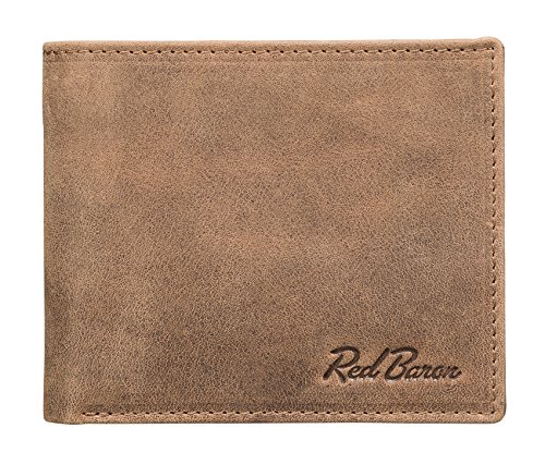 Red Baron Herren Geldbeutel aus echtem Leder mit Münzfach im Querformat Braun - Männer Geldbörse Portemonnaie Used Look Vintage - Brieftasche mit Fach für Einkaufswagenchip RB-WT-004-05 von Red Baron