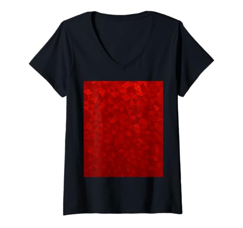 Damen Rotes geometrisches Polygonmuster Abstraktes niedriges Poly T-Shirt mit V-Ausschnitt Damen Rotes geometrisches Polygonmuster Abstraktes niedriges Poly T-Shirt mit V-Ausschnitt von Red Crimson Abstract Geometry Triangle Design