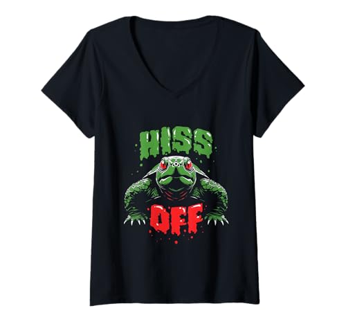 Damen Rotwangen Schmuckschildkröte Hiss Off T-Shirt mit V-Ausschnitt von Red Eared Slider Schildkröte