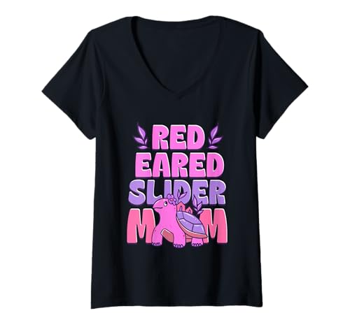 Damen Rotwangen Schmuckschildkröte Mom T-Shirt mit V-Ausschnitt Damen Rotwangen Schmuckschildkröte Mom T-Shirt mit V-Ausschnitt von Red Eared Slider Schildkröte