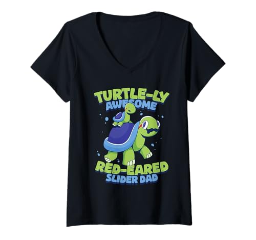Damen Rotwangen Schmuckschildkröte T-Shirt mit V-Ausschnitt von Red Eared Slider Schildkröte