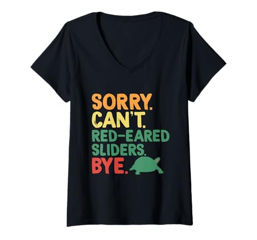 Damen Rotwangen Schmuckschildkröte T-Shirt mit V-Ausschnitt Damen Rotwangen Schmuckschildkröte T-Shirt mit V-Ausschnitt von Red Eared Slider Schildkröte