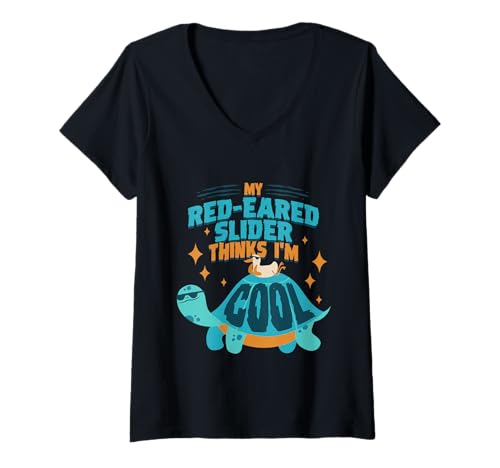 Damen Rotwangen Schmuckschildkröte T-Shirt mit V-Ausschnitt Damen Rotwangen Schmuckschildkröte T-Shirt mit V-Ausschnitt von Red Eared Slider Schildkröte