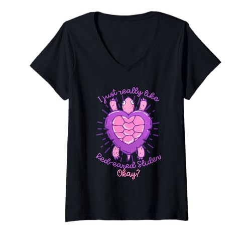Damen Rotwangen Schmuckschildkröte T-Shirt mit V-Ausschnitt Damen Rotwangen Schmuckschildkröte T-Shirt mit V-Ausschnitt von Red Eared Slider Schildkröte