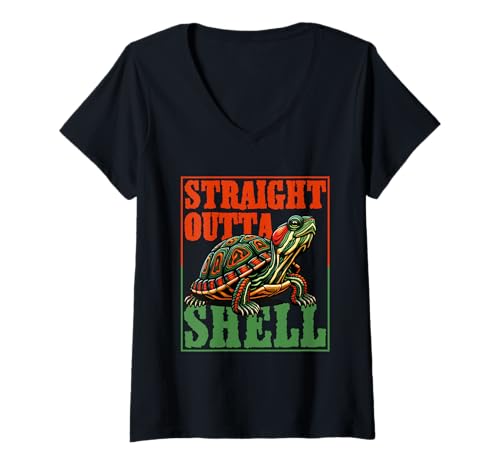 Damen Rotwangen Schmuckschildkröte T-Shirt mit V-Ausschnitt Damen Rotwangen Schmuckschildkröte T-Shirt mit V-Ausschnitt von Red Eared Slider Schildkröte