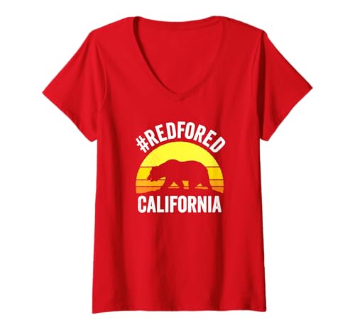 Damen Rot für Ed California Bear Vintage Sunset Protest RedforEd T-Shirt mit V-Ausschnitt Damen Rot für Ed California Bear Vintage Sunset Protest RedforEd T-Shirt mit V-Ausschnitt von Red For Ed Teachers Tees