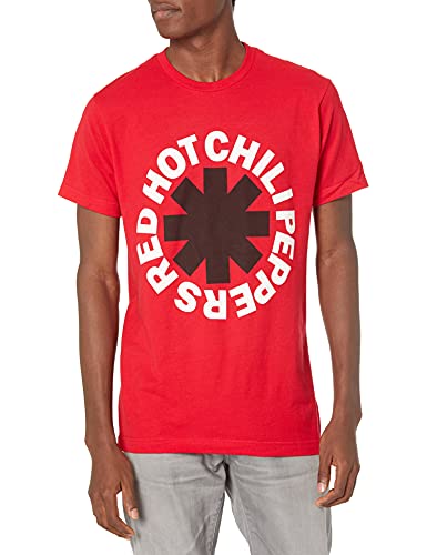 Red Hot Chili Peppers Herren Official Black Asterisk on Red Large T-Shirt, rot, Groß von Red Hot Chili Peppers