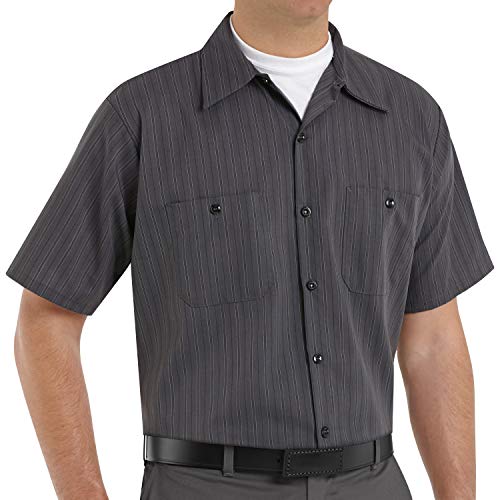 Red Kap Herren Arbeitshemd mit Industriestreifen, Normale Passform, kurzärmelig Hemd, Anthrazit mit blau-weißen Streifen, X-Large Red Kap Herren Arbeitshemd mit Industriestreifen, Normale Passform, kurzärmelig Hemd, Anthrazit mit blau-weißen Streifen, X-Large von Red Kap