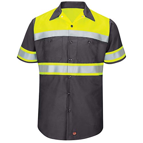 Red Kap Herren Hi-Visibility Short Sleeve Color Block Ripstop Work Shirt-Type O, Class 1 Hemd, fluoreszierend gelb/anthrazit, Groß Red Kap Herren Hi-Visibility Short Sleeve Color Block Ripstop Work Shirt-Type O, Class 1 Hemd, fluoreszierend gelb/anthrazit, Groß von Red Kap