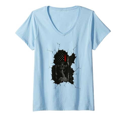 Damen Red Line Totenkopf Shh Crack T-Shirt mit V-Ausschnitt Damen Red Line Totenkopf Shh Crack T-Shirt mit V-Ausschnitt von Red Line Skull Shh Crack
