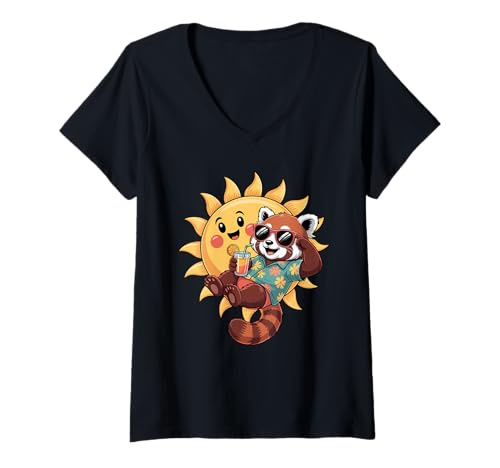 Damen Roter Panda Bär Sonnenbrille T-Shirt mit V-Ausschnitt Damen Roter Panda Bär Sonnenbrille T-Shirt mit V-Ausschnitt von Red Panda Bear Lover Gifts