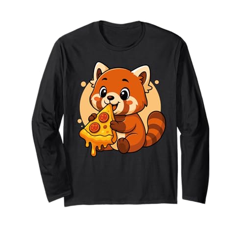 Lustiger Panda isst Pizza Grafik Jungen Mädchen Rot Panda Liebhaber Langarmshirt von Red Panda Eating Pizza Graphic Design