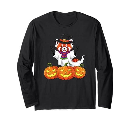 Lustiger roter Panda Geist Kürbis Boo Halloween Kinder Herren Damen Langarmshirt von Red Panda Lovers Halloween Ghost Pumpkin Outfits