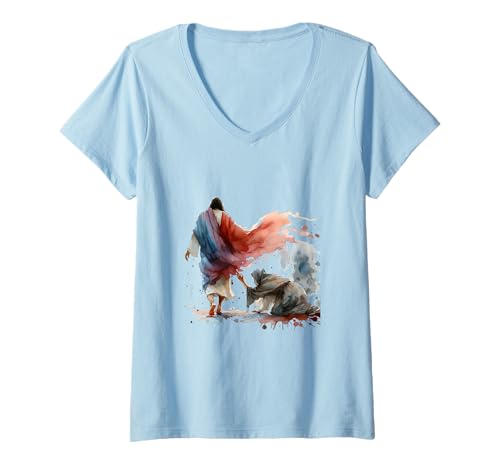Damen Hem of His Garment Matthäus 9 20 T-Shirt mit V-Ausschnitt von Red Sea Party