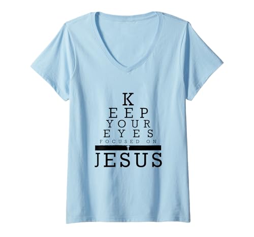 Damen Keep Your Eyes Focused On Jesus Matthäus 14 T-Shirt mit V-Ausschnitt von Red Sea Party