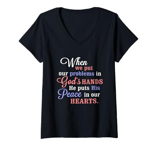 Damen Lege Deine Probleme auf Gott, er Wird dir Frieden geben T-Shirt mit V-Ausschnitt von Red Sea Party