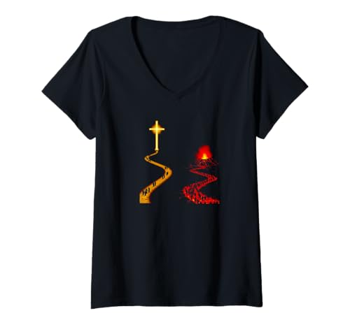 Damen Schmales Tor und das breite Tor Matthäus 7 13 T-Shirt mit V-Ausschnitt von Red Sea Party