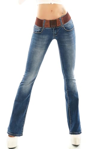 Red Seventy Damen Stretch-Denim-Jeans, Skinny, Bootcut, Blau, verblasst mit Gürtel, Größe 34-42, Blau W346, 36 von Red Seventy