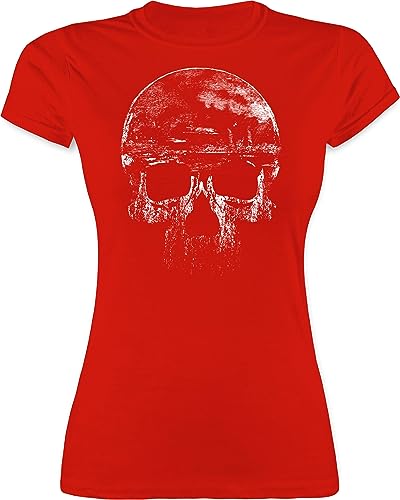 Das Beste Frauen Shirt von #RedSkullBikerFashion - Vintage Totenkopf - M - Rot - totenköpfen Tshirt Damen kurz t-Shirt t-Shirts t Shirts tailliert Oberteil Oberteile Frau für Kurzarm Baumwolle von Red Skull Biker Fashion