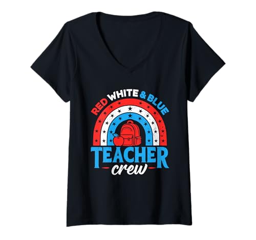 Damen Rot Weiß und Blau Teacher Crew 4. Juli T-Shirt mit V-Ausschnitt Damen Rot Weiß und Blau Teacher Crew 4. Juli T-Shirt mit V-Ausschnitt von Red White And Blue Teacher Crew funny Teacher tee