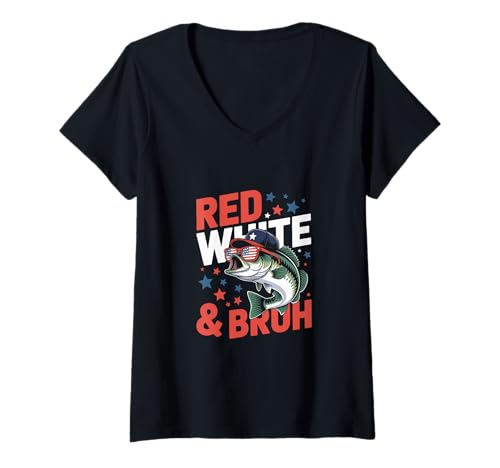 Damen Rot Weiß und Bruh 4. Juli Angeln T-Shirt mit V-Ausschnitt Damen Rot Weiß und Bruh 4. Juli Angeln T-Shirt mit V-Ausschnitt von Red White Blue Design