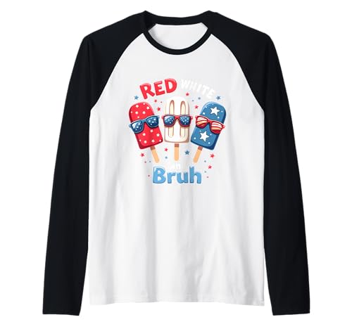 Rot-weiße Bruh 4. Juli Jungen Kinder Eis am Stiel Amerikanische Flagge Raglan von Red White Bruh 4th of July Patriotic Popsicles tee