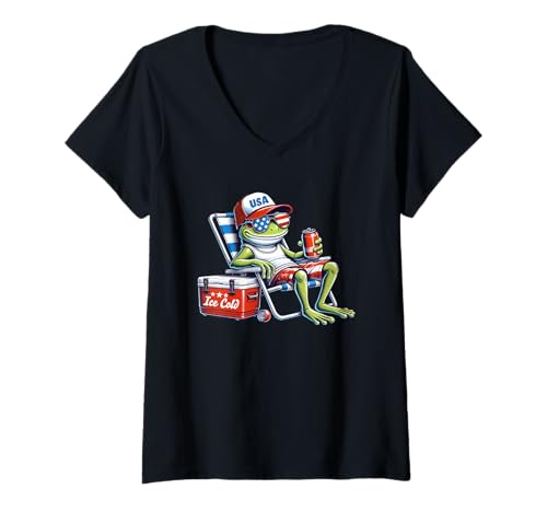 Damen Frog Beer Patriotic American US Flag 4th Of July T-Shirt mit V-Ausschnitt Damen Frog Beer Patriotic American US Flag 4th Of July T-Shirt mit V-Ausschnitt von Red White and Frog Beer Patriotic 4th Of July