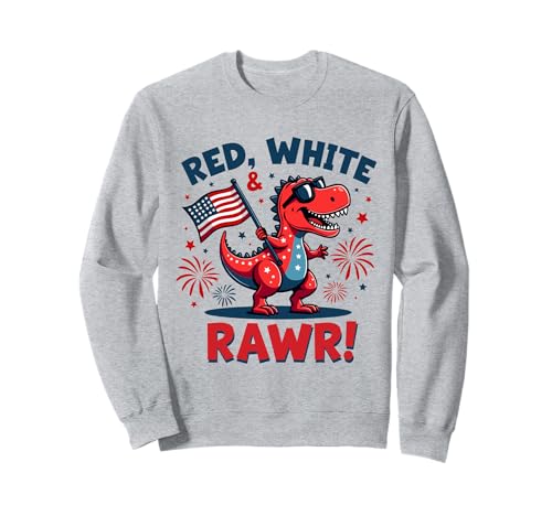 Rot Weiß und Rawr T Rex Dinosaurier patriotisch 4. Juli Kinder Sweatshirt von Red White and Rawr Dinosaur T Rex 4th of july tees