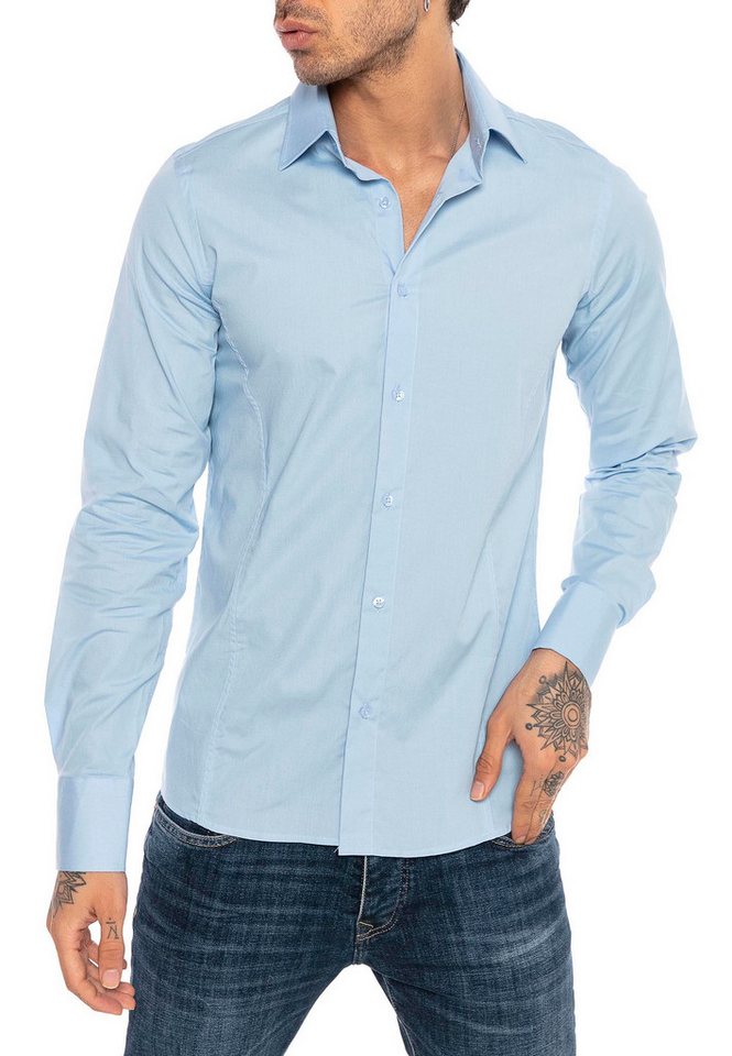 RedBridge Langarmhemd Red Bridge Herren Basic Design Slim Fit Langarm Hemd Hellblau von RedBridge