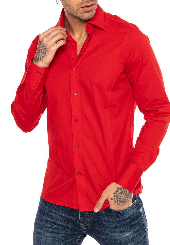RedBridge Langarmhemd in Slim Fit – Kentkragen, Unifarben, Eleganter & Zeitloser Look von RedBridge