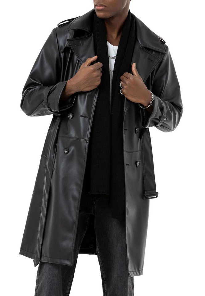 RedBridge Lederimitatjacke Herren Kunst-Leder Trenchcoat Peacoat Caban Stutzer Schulterklappen, Gürtel von RedBridge