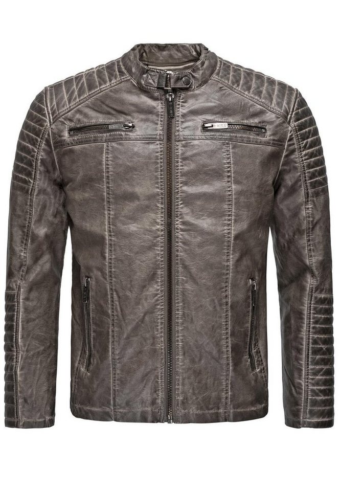 RedBridge Lederimitatjacke Red Bridge Herren Biker Jacke Kunst- Lederjacke Bikerjacke Grau 3XL von RedBridge