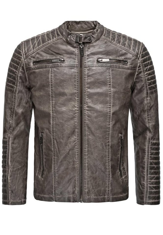 RedBridge Lederimitatjacke Red Bridge Herren Biker Jacke Kunst- Lederjacke Bikerjacke Grau von RedBridge