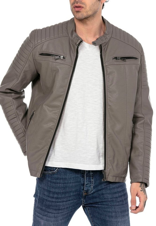 RedBridge Lederimitatjacke Urban Bikerjacke Steppjacke Kunstleder Grau XL von RedBridge