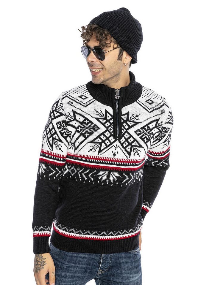 RedBridge Strickpullover Norweger Strickpullover Slim-Fit Stehkragen Kragen mit Reißverschluss von RedBridge