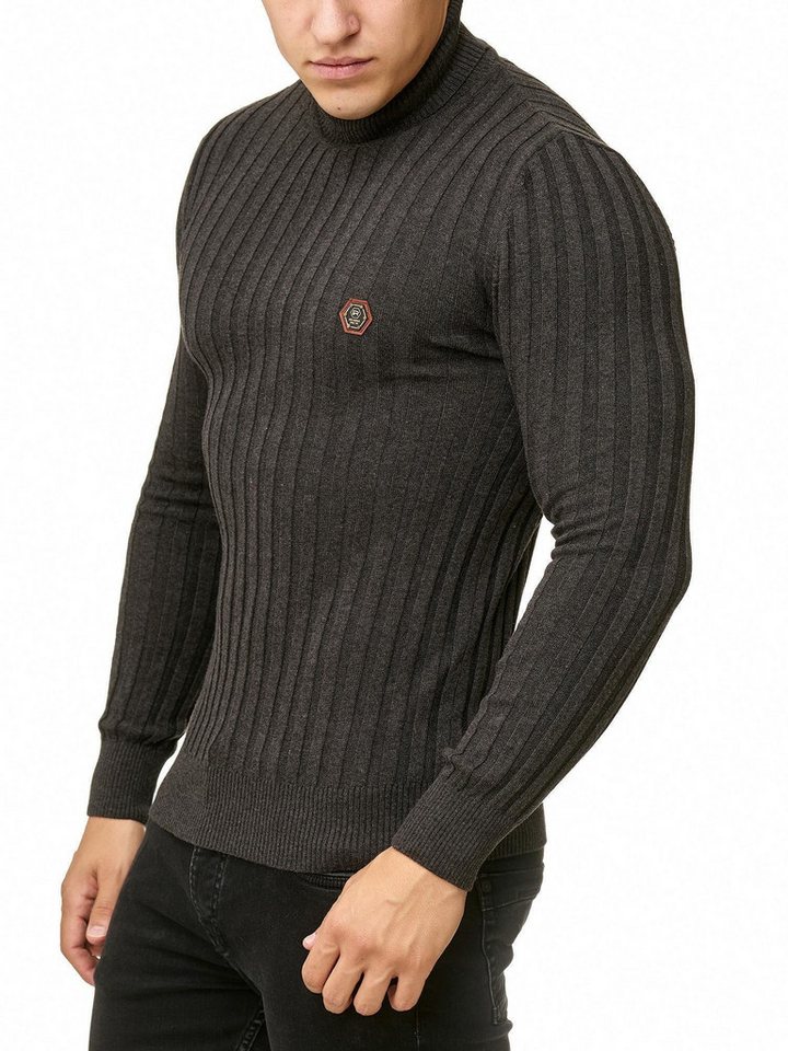 RedBridge Strickpullover Rollkragen Strickpullover mit Logopatch Anthrazit XL hoher Rollkrage von RedBridge