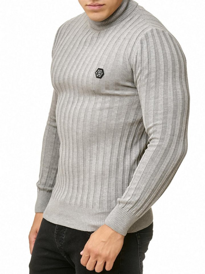 RedBridge Strickpullover Rollkragen Strickpullover mit Logopatch Grau L hoher Rollkrage von RedBridge