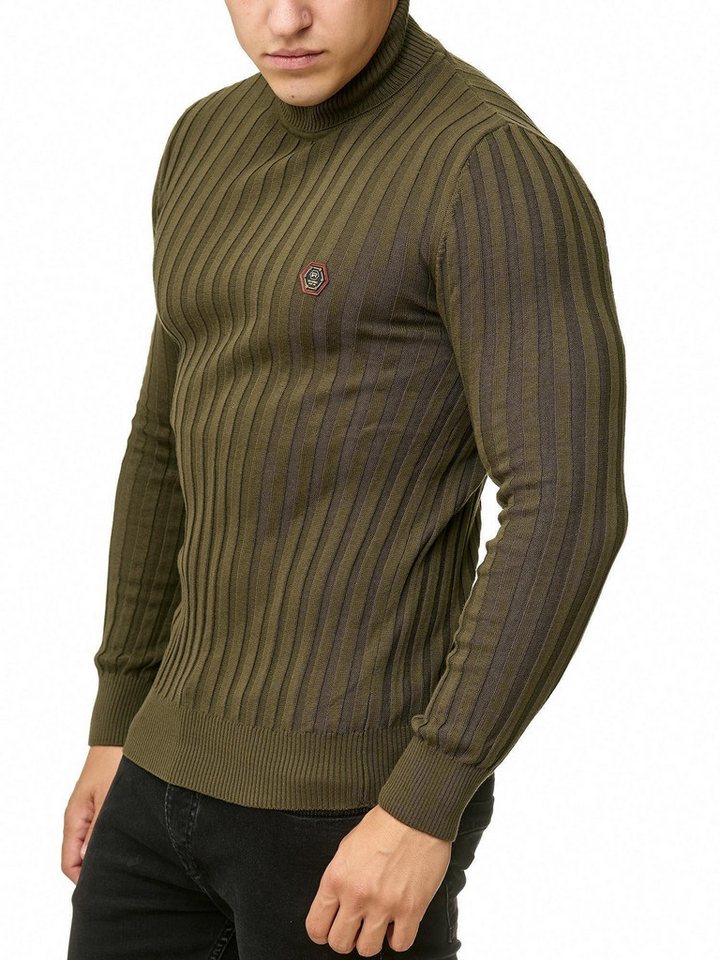 RedBridge Strickpullover Rollkragen Strickpullover mit Logopatch Khaki M hoher Rollkrage von RedBridge