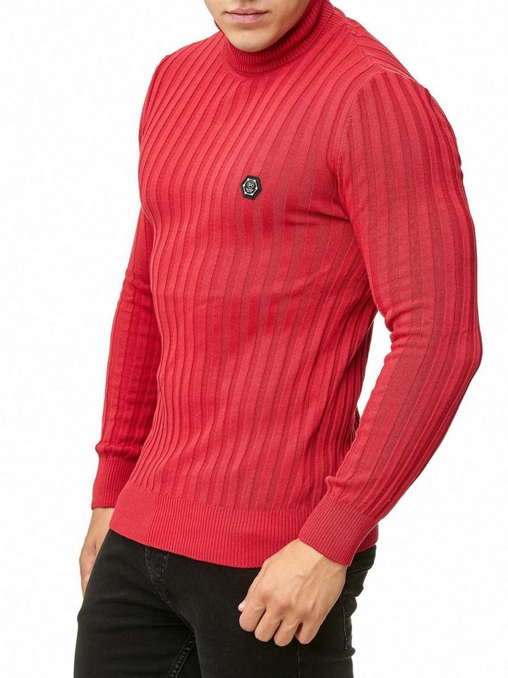 RedBridge Strickpullover Rollkragen Strickpullover mit Logopatch Rot XL hoher Rollkrage von RedBridge