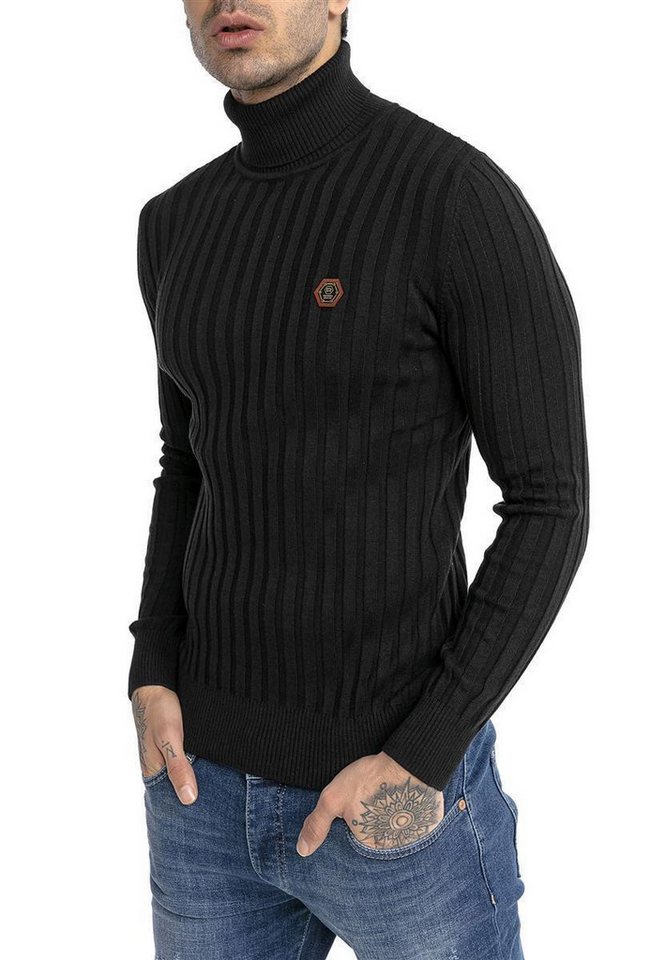RedBridge Strickpullover Rollkragen Strickpullover mit Logopatch Schwarz XXL hoher Rollkrage von RedBridge